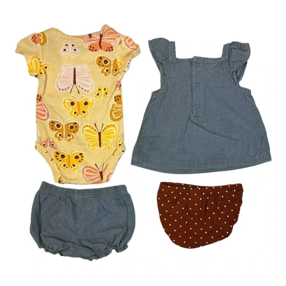 NEW Carters Baby Girl 4-Piece Denim Dress Set(Butterfly,Chambray, 9-12M Jumper - Picture 2 of 12